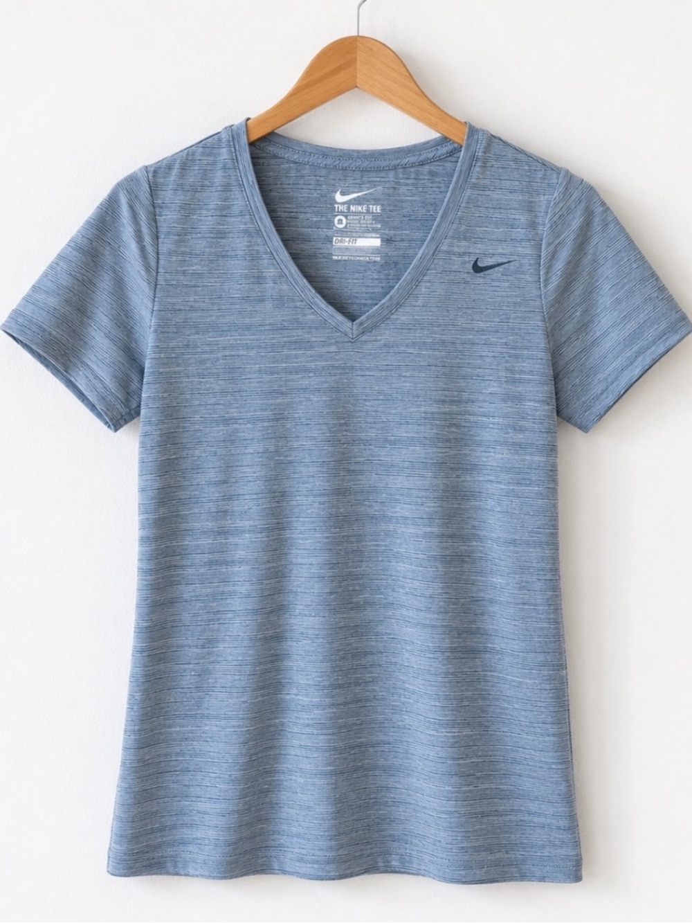 Nike Dri-FIT V-Neck Athletic Tee – Blue Gray Space Dye – Women’s Large